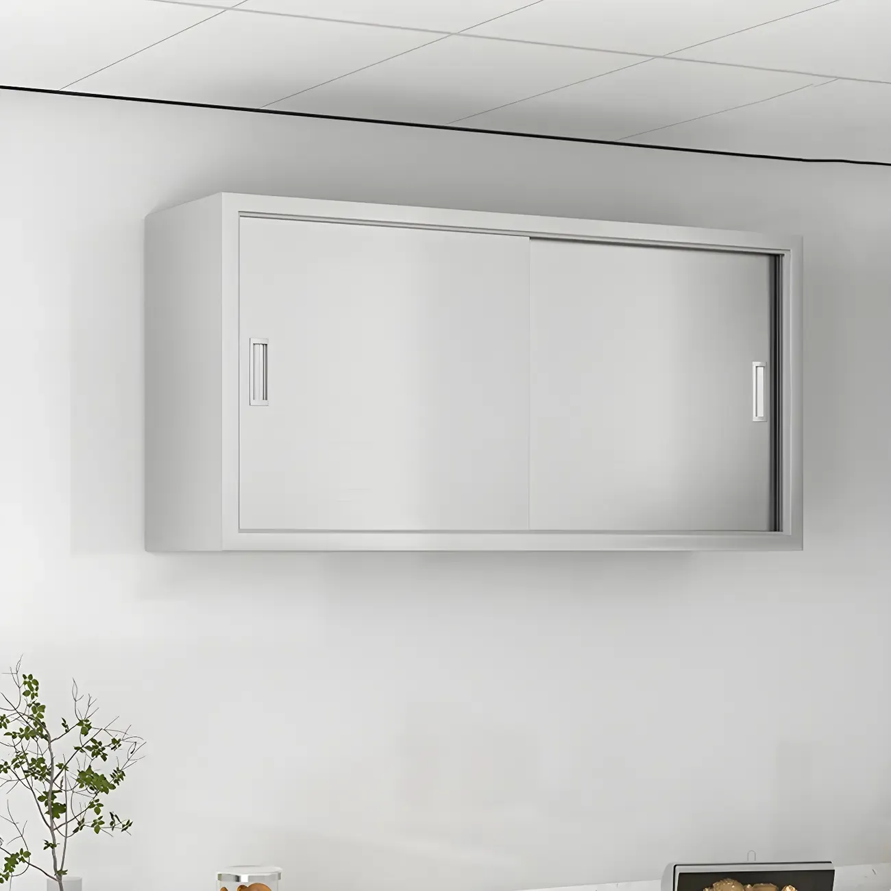 Elegant Stainless Steel Wall-Mounted Display Cabinet with Storage Image - 17