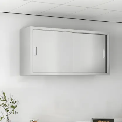 Elegant Stainless Steel Wall-Mounted Display Cabinet with Storage Image - 17