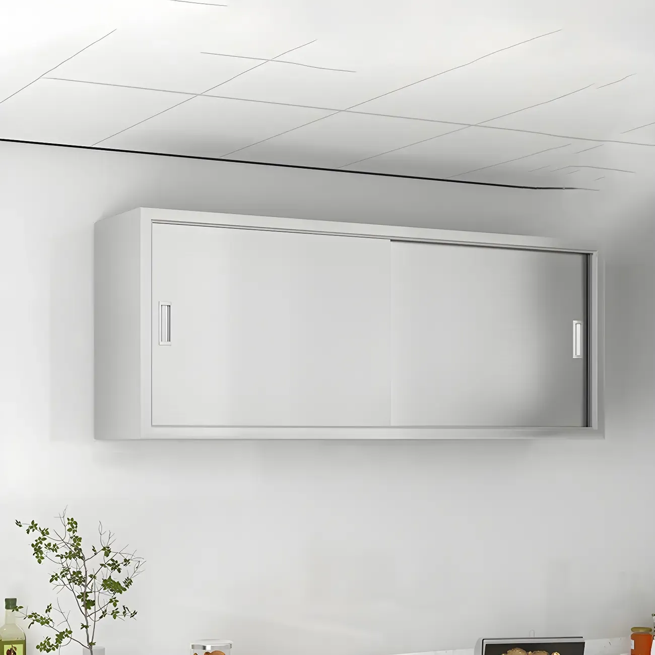 Elegant Stainless Steel Wall-Mounted Display Cabinet with Storage Image - 18