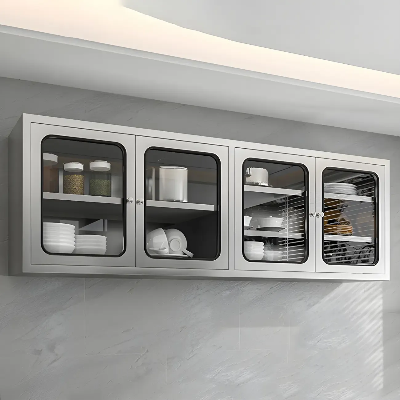 Adjustable Stainless Steel Wall-Mounted Display Cabinet Image - 1