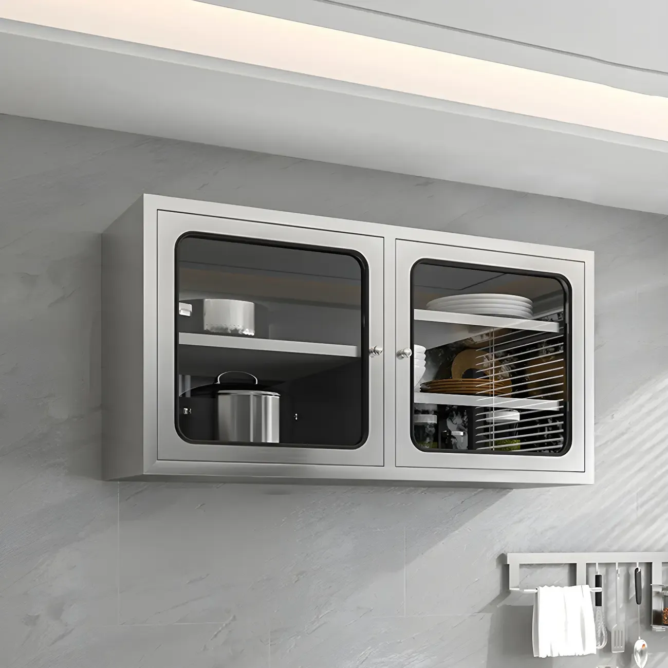 Adjustable Stainless Steel Wall-Mounted Display Cabinet Image - 2