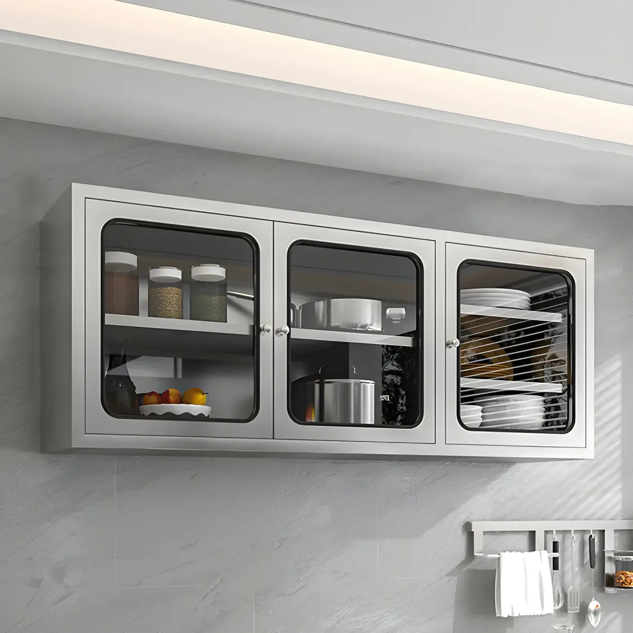 Adjustable Stainless Steel Wall-Mounted Display Cabinet Image - 3