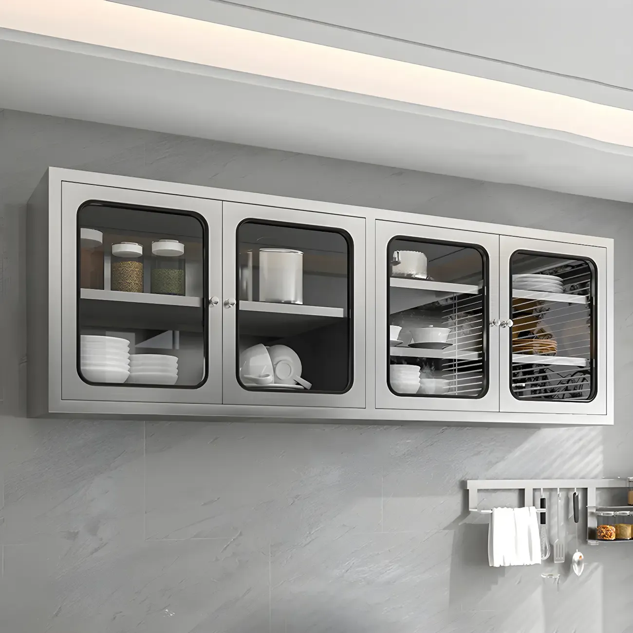 Adjustable Stainless Steel Wall-Mounted Display Cabinet Image - 6