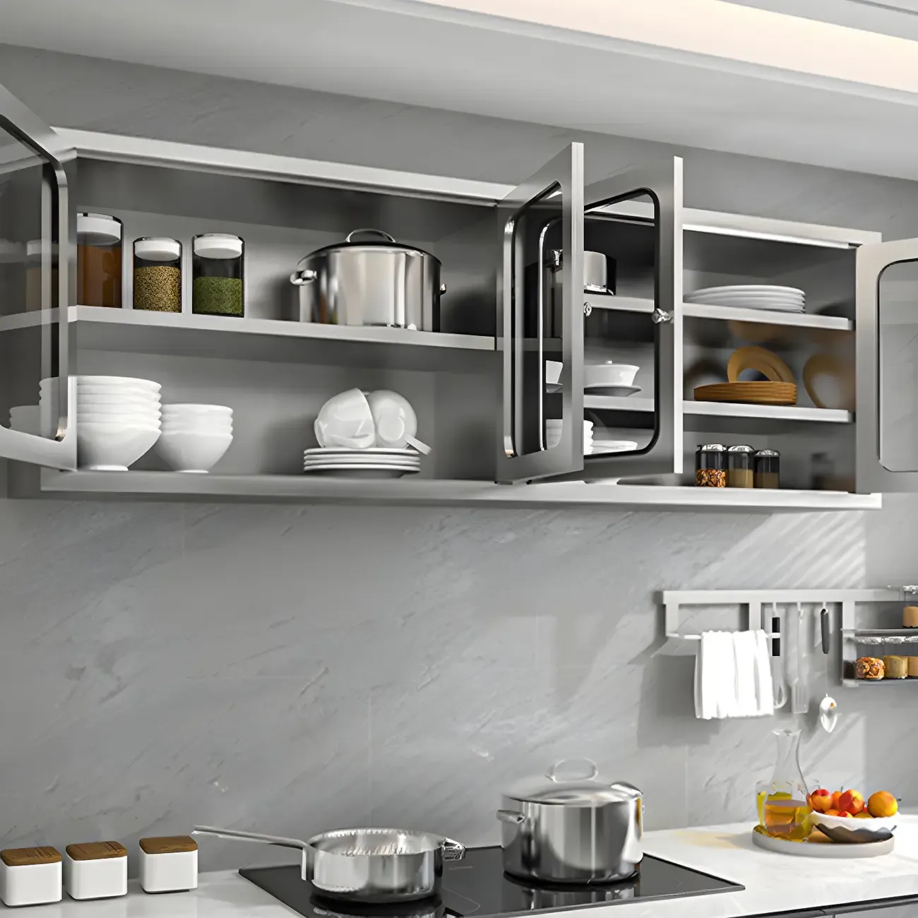 Adjustable Stainless Steel Wall-Mounted Display Cabinet Image - 8