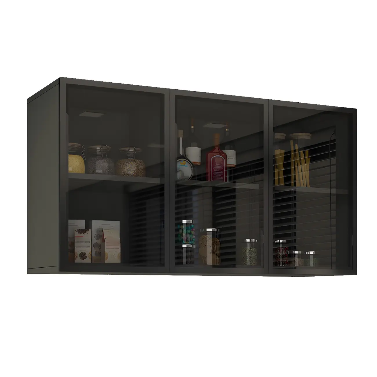 Black Wood Floating Mount Glass Dooor Kitchen China Cabinet Image - 9 | homeyfad