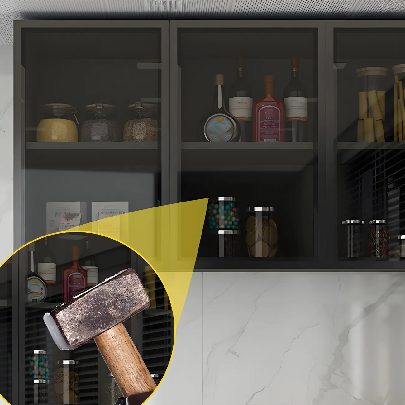 Black Wood Floating Mount Glass Dooor Kitchen China Cabinet Image - 12 | homeyfad