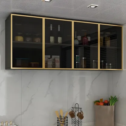 Black Wood Floating Mount Glass Dooor Kitchen China Cabinet Image - 17