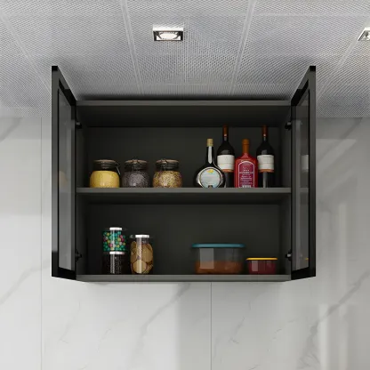 Black Wood Floating Mount Glass Dooor Kitchen China Cabinet Image - 18