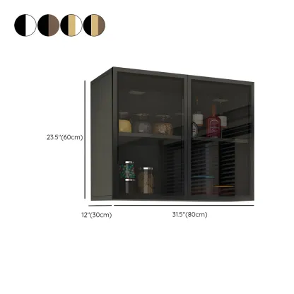 Black Wood Floating Mount Glass Dooor Kitchen China Cabinet Image - 24