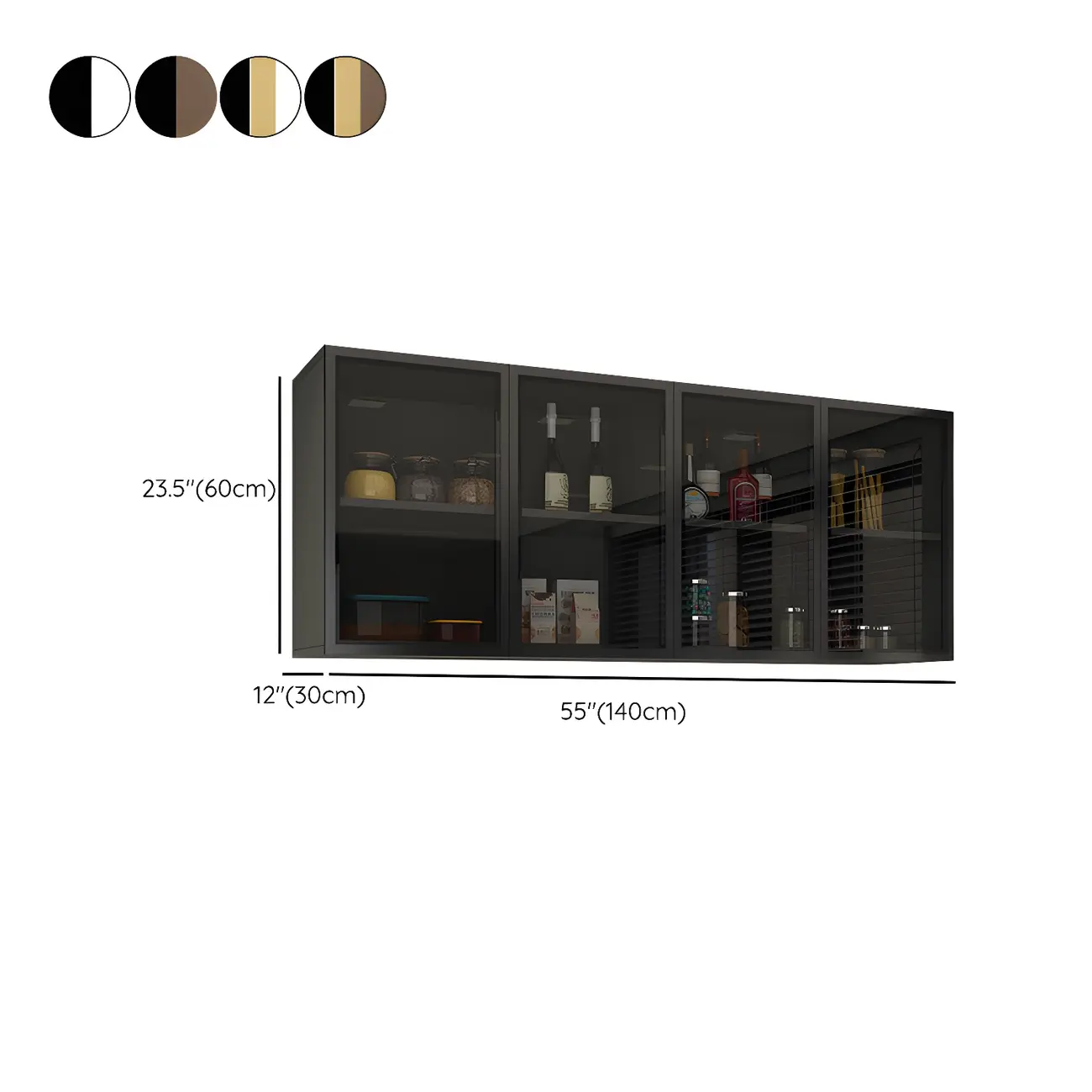 Black Wood Floating Mount Glass Dooor Kitchen China Cabinet Image - 26 | homeyfad