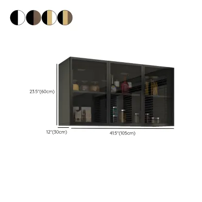 Black Wood Floating Mount Glass Dooor Kitchen China Cabinet Image - 28