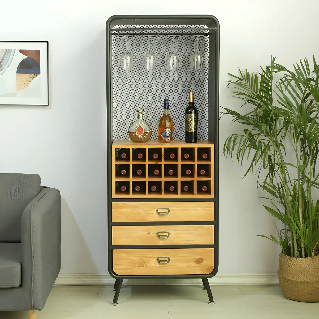 Industrial Light Wood Wine Rack for 13-24 Bottles Image - 6 | homeyfad