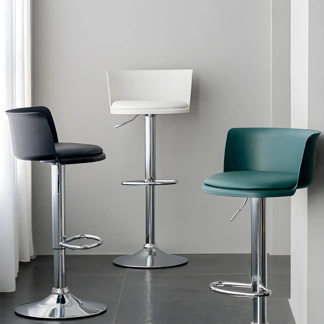 Glam Metal Swivel Adjustable Bar Stools with Footrest for Kitchen Image - 1