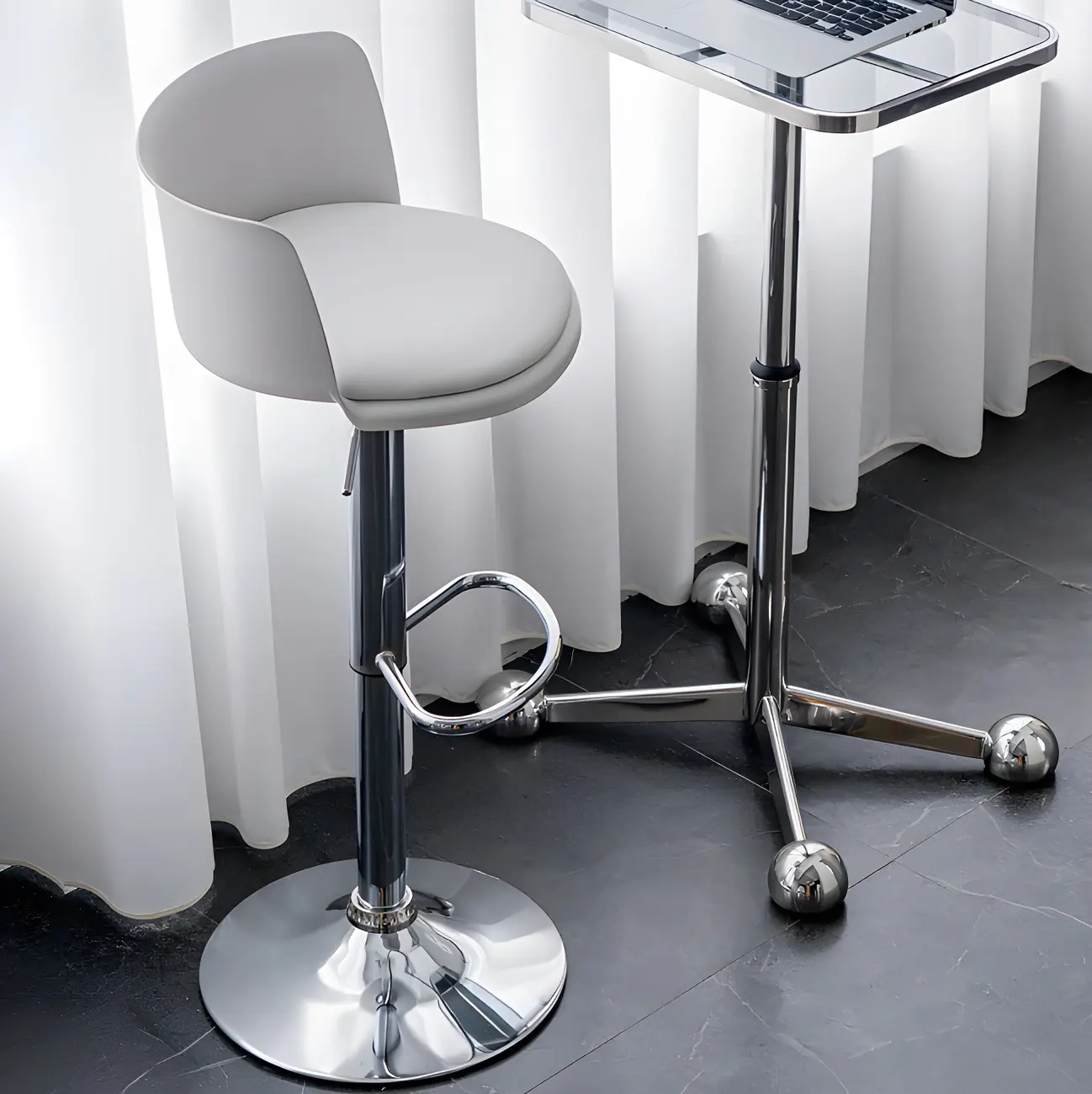 Glam Metal Swivel Adjustable Bar Stools with Footrest for Kitchen Image - 7 | homeyfad