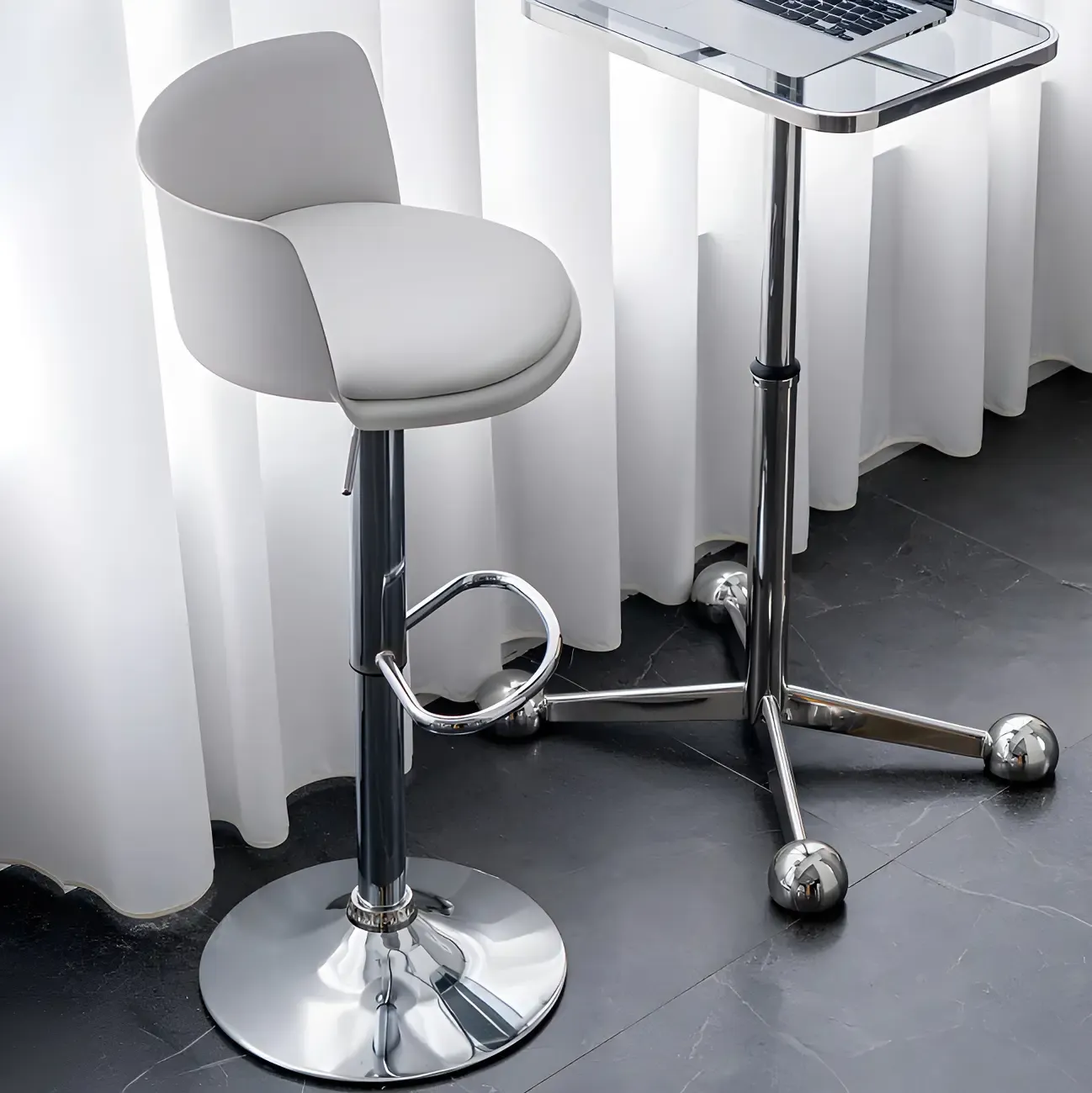 Glam Metal Swivel Adjustable Bar Stools with Footrest for Kitchen Image - 7