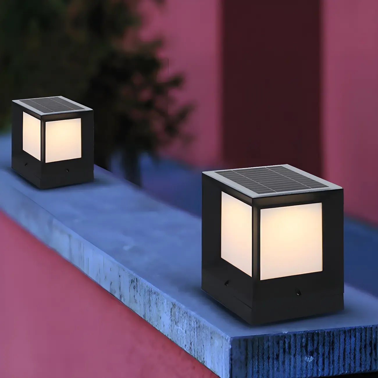Simple Smooth Metal Cube Post Cap Light Image - 3