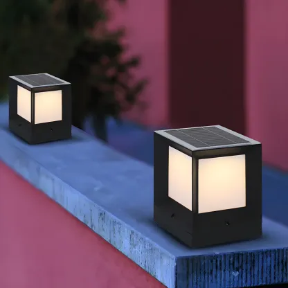 Simple Smooth Metal Cube Post Cap Light Image - 3