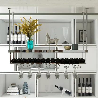 Modern Metal Hanging Wine Rack with Glass Holder Image - 1