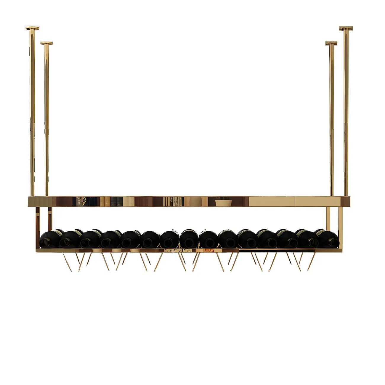 Modern Metal Hanging Wine Rack with Glass Holder Image - 3 | homeyfad