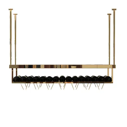 Modern Metal Hanging Wine Rack with Glass Holder Image - 3