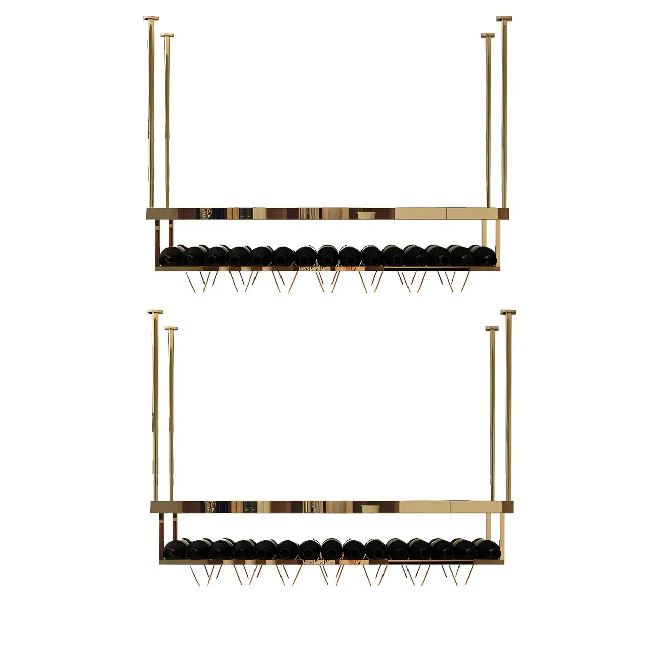 Modern Metal Hanging Wine Rack with Glass Holder Image - 5