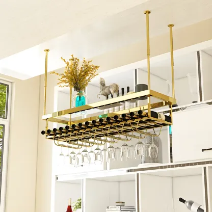 Modern Metal Hanging Wine Rack with Glass Holder Image - 4