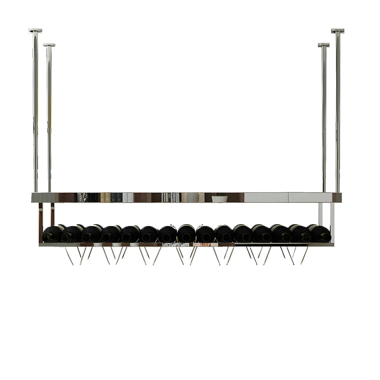 Modern Metal Hanging Wine Rack with Glass Holder Image - 7 | homeyfad