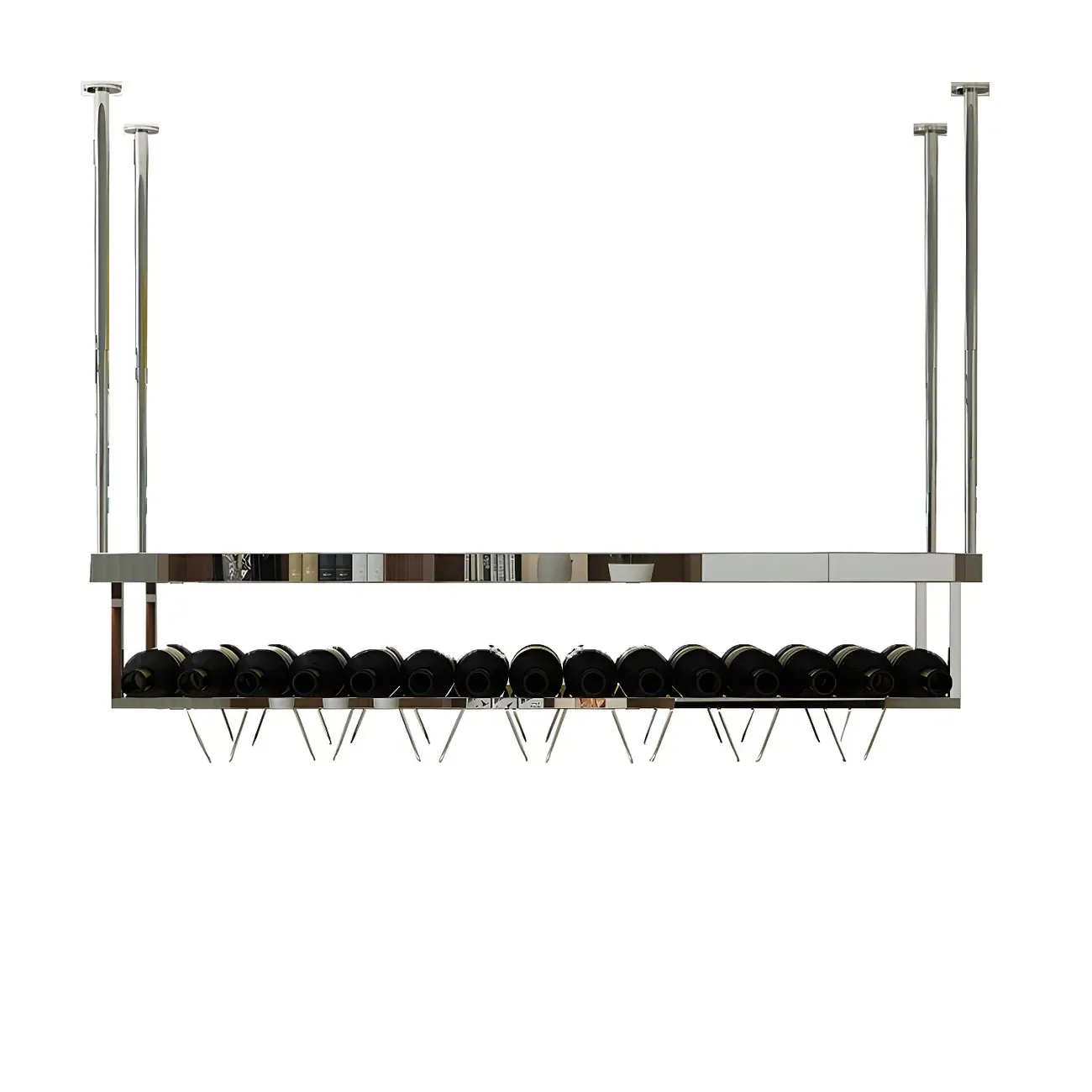 Modern Metal Hanging Wine Rack with Glass Holder Image - 7