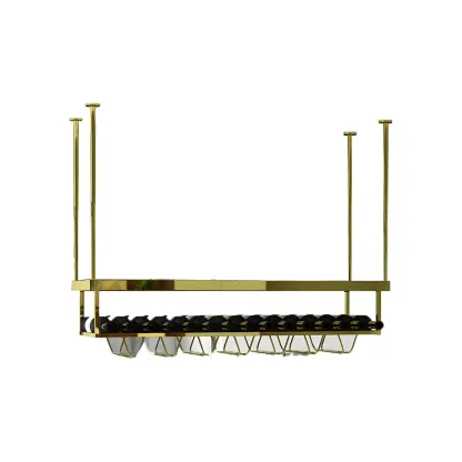 Modern Metal Hanging Wine Rack with Glass Holder Image - 13