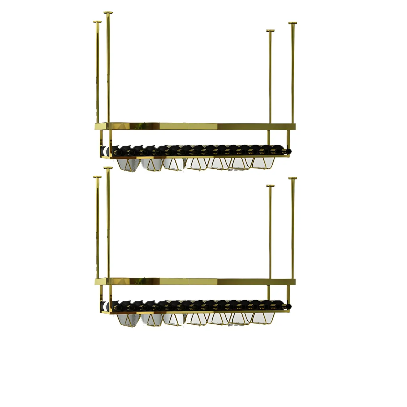 Modern Metal Hanging Wine Rack with Glass Holder Image - 14 | homeyfad