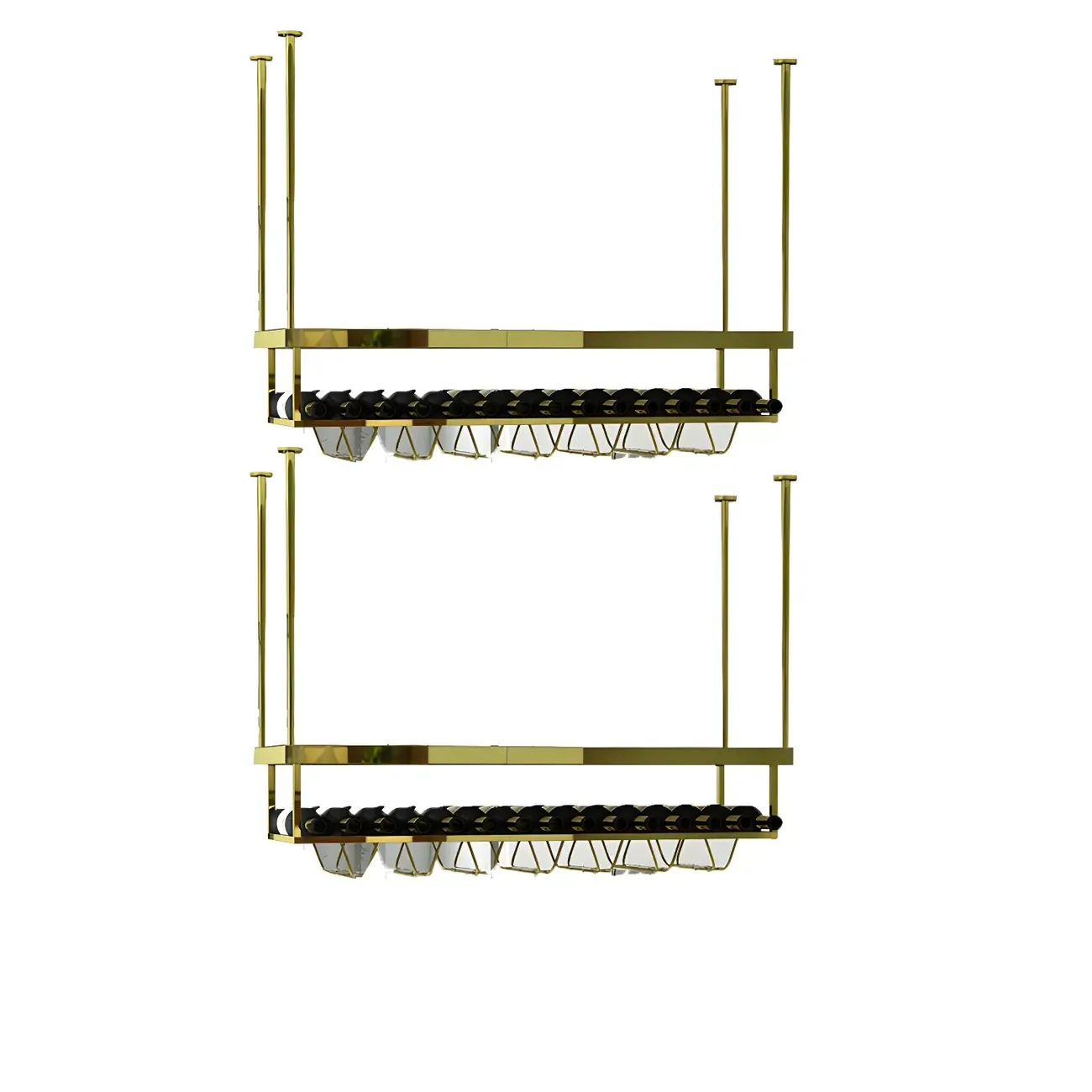 Modern Metal Hanging Wine Rack with Glass Holder Image - 14