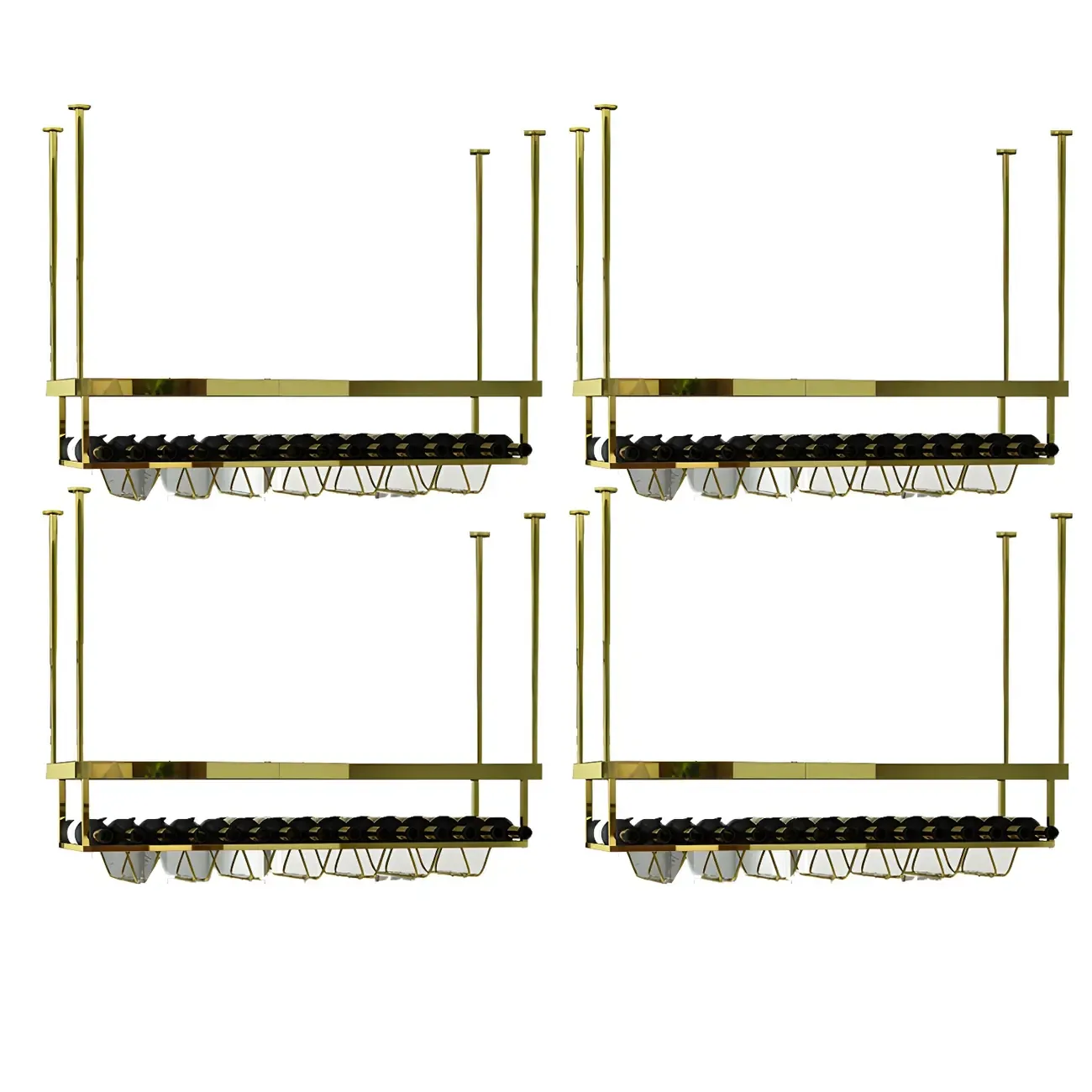 Modern Metal Hanging Wine Rack with Glass Holder Image - 15