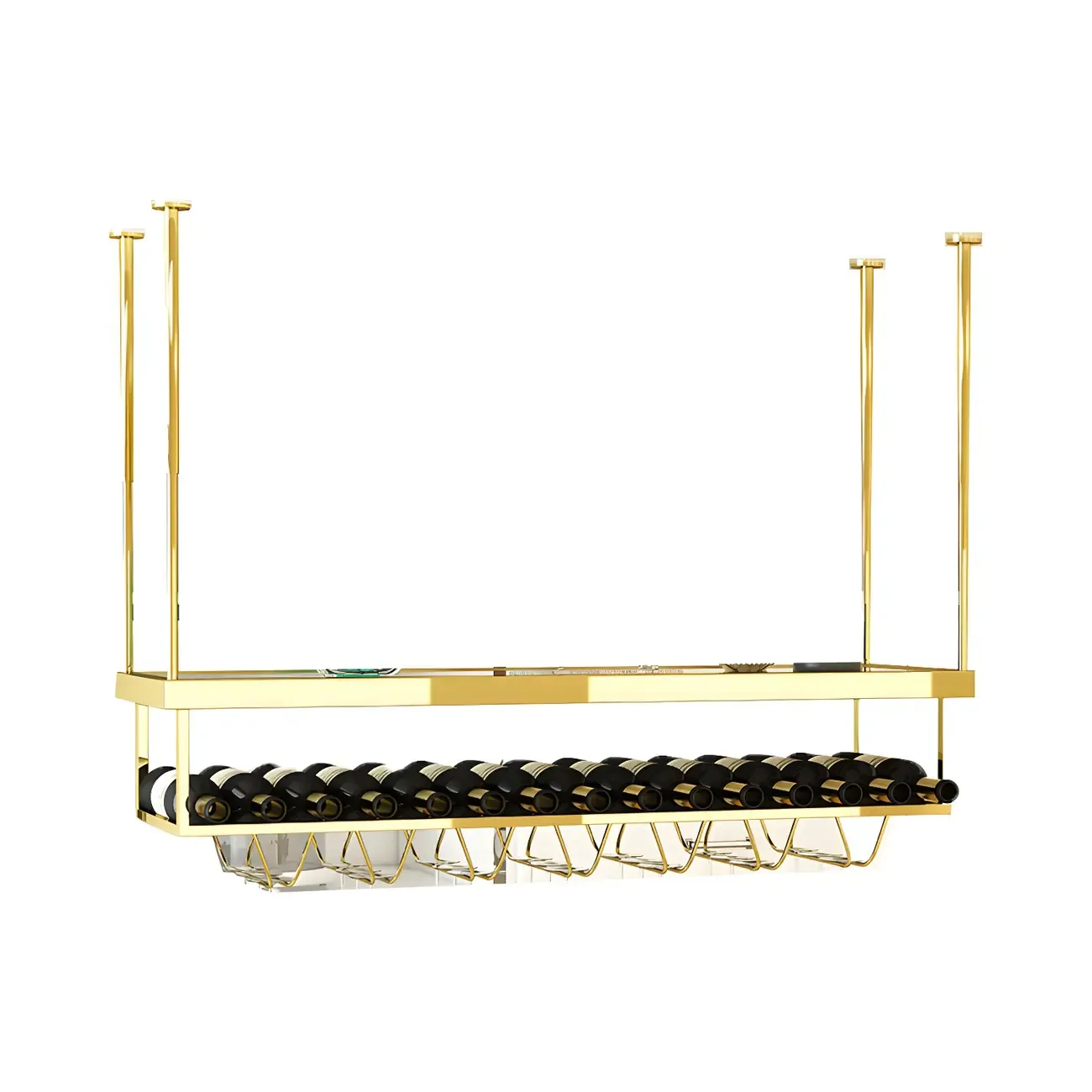 Modern Metal Hanging Wine Rack with Glass Holder Image - 16
