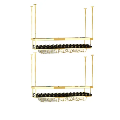 Modern Metal Hanging Wine Rack with Glass Holder Image - 17