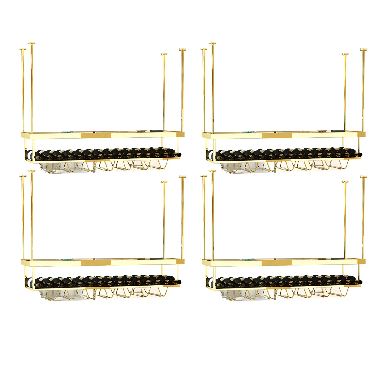 Modern Metal Hanging Wine Rack with Glass Holder Image - 18 | homeyfad