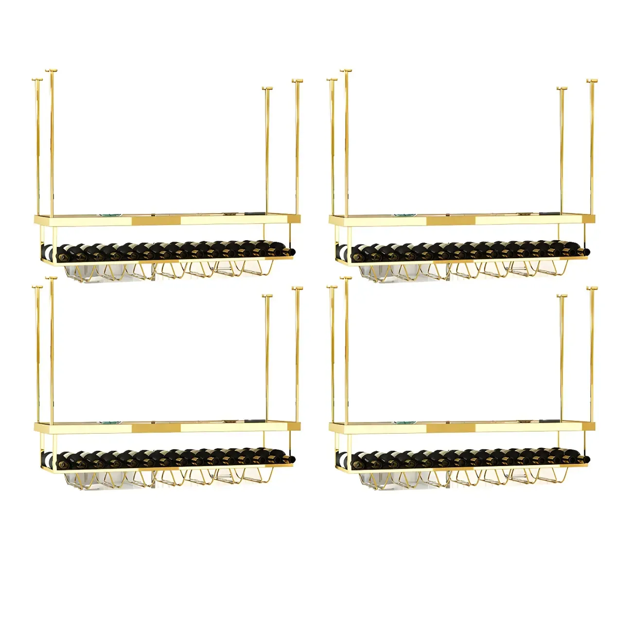 Modern Metal Hanging Wine Rack with Glass Holder Image - 18