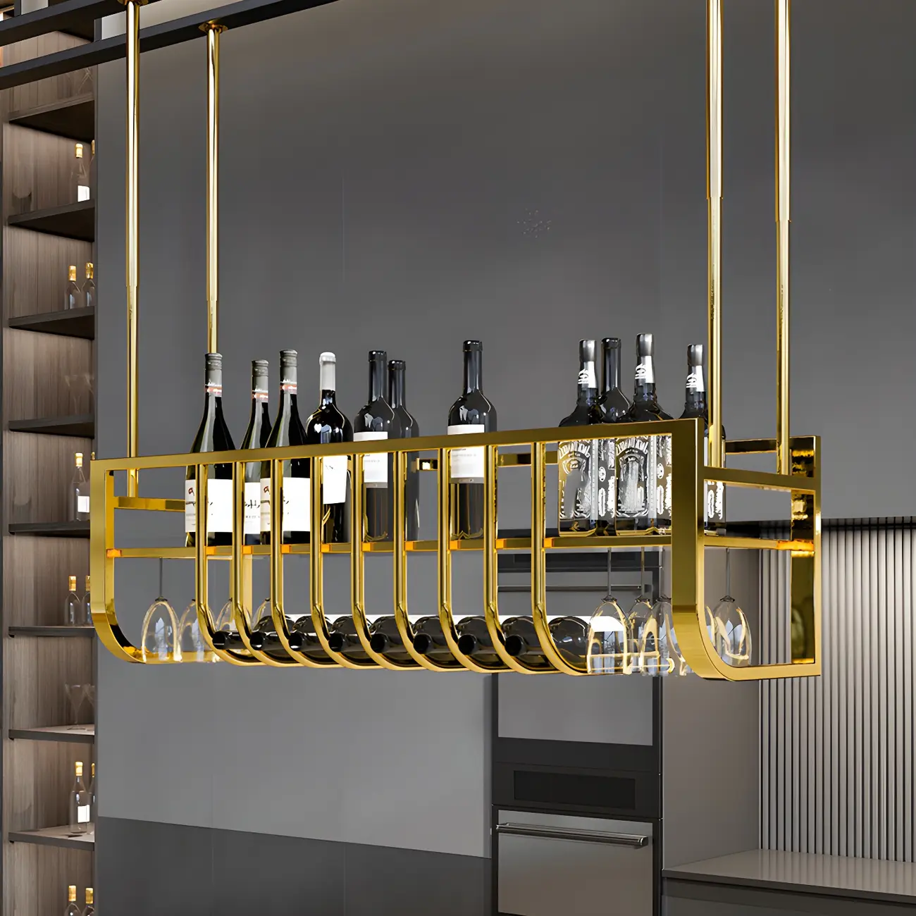 Wall-Mounted Metal Wine Rack Glam Gold Stylish | homeyfad