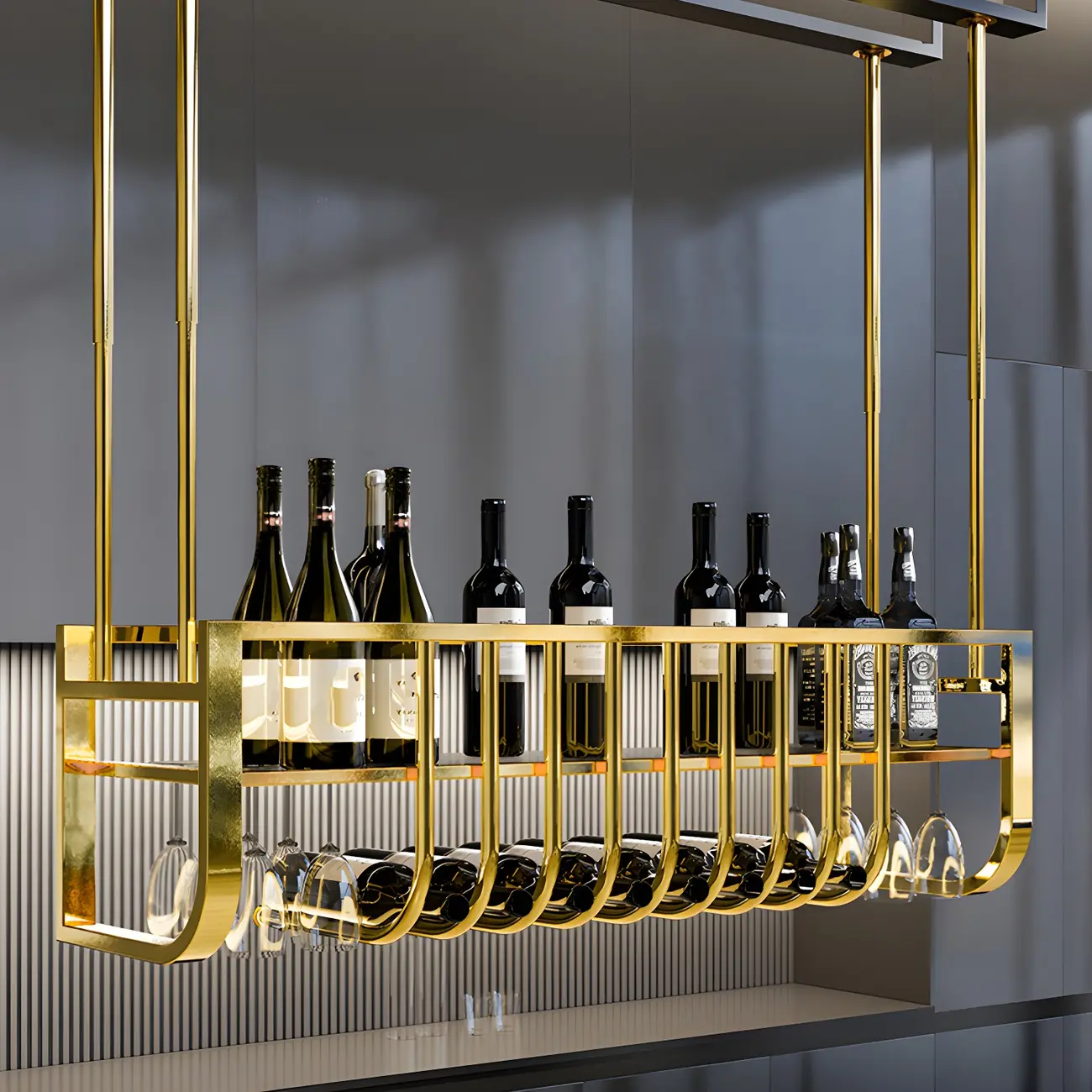 Wall-Mounted Metal Wine Rack Glam Gold Stylish | homeyfad