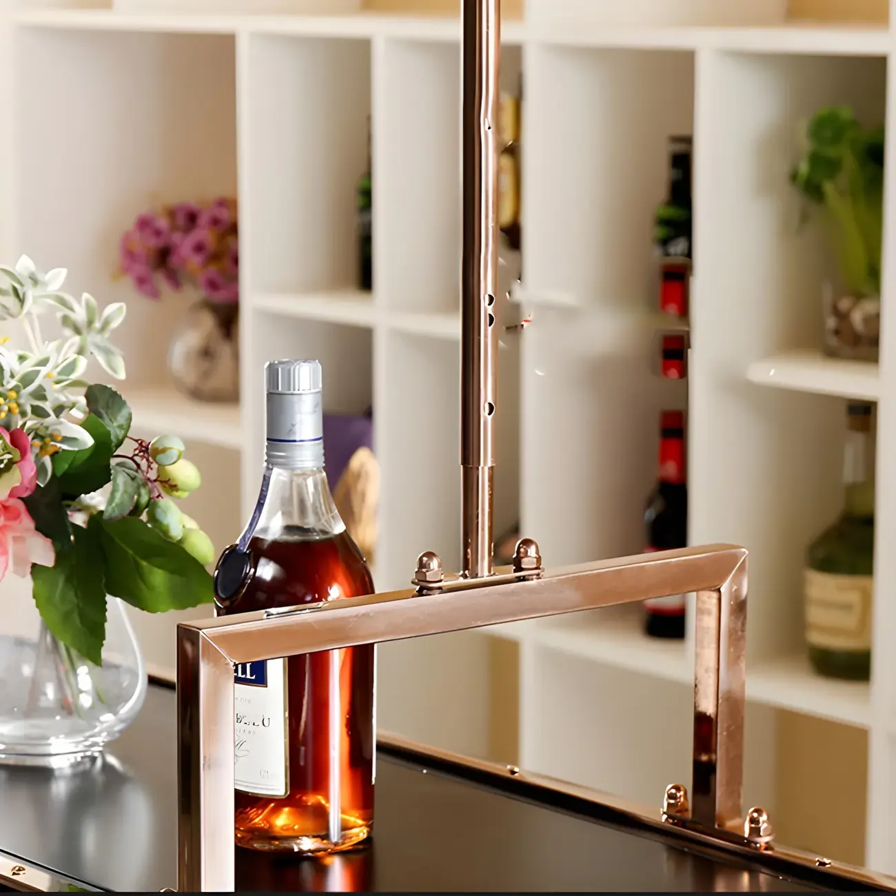 Elegant Black Hanging Wine Rack with Glass Holder Image - 8