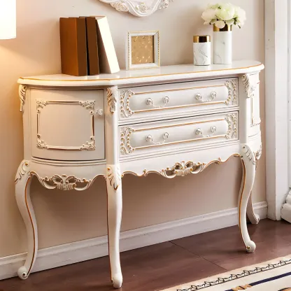 Vintage White Wood Console Table with Drawers Image - 5
