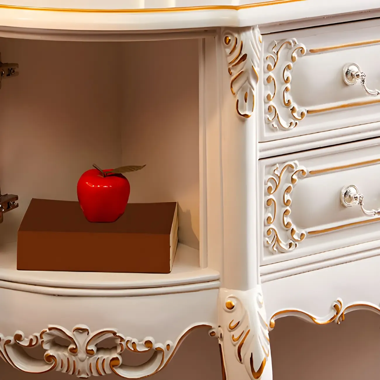Vintage White Wood Console Table with Drawers Image - 8