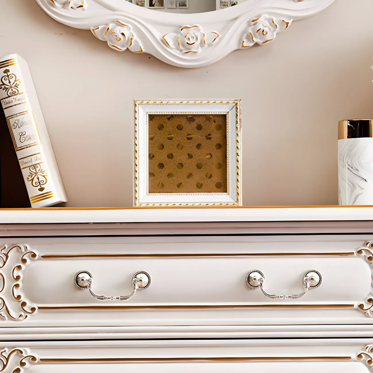 Vintage White Wood Console Table with Drawers Image - 9 | homeyfad