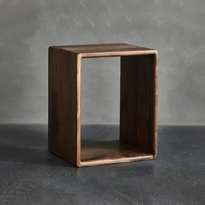 Mid-century Modern Brown Wood Cube Open Back Bookcase Image - 3