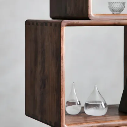 Mid-century Modern Brown Wood Cube Open Back Bookcase Image - 10