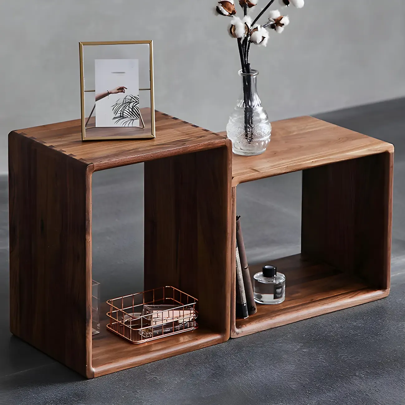 Mid-century Modern Brown Wood Cube Open Back Bookcase Image - 12