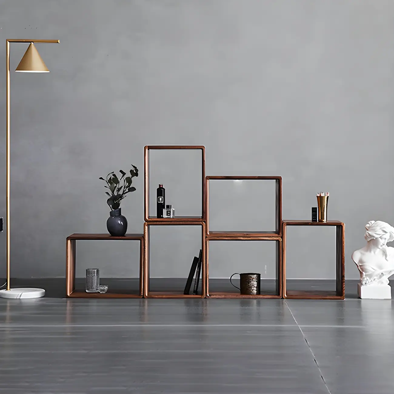 Mid-century Modern Brown Wood Cube Open Back Bookcase Image - 13 | homeyfad