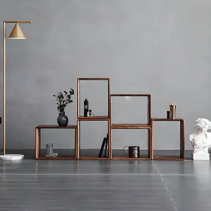 Mid-century Modern Brown Wood Cube Open Back Bookcase Image - 13