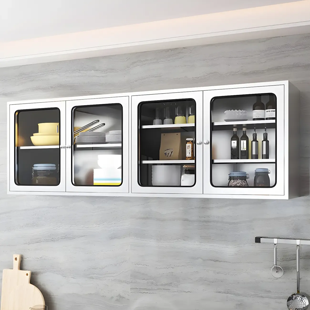 Modern Stainless Steel Wall-Mounted Display Cabinet with Storage Image - 1