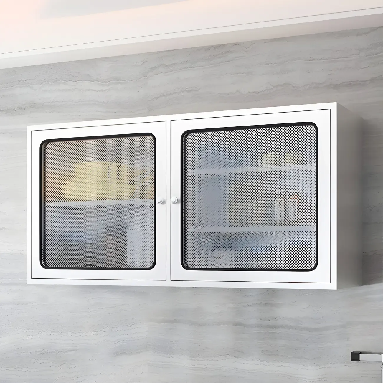Modern Stainless Steel Wall-Mounted Display Cabinet with Storage Image - 2