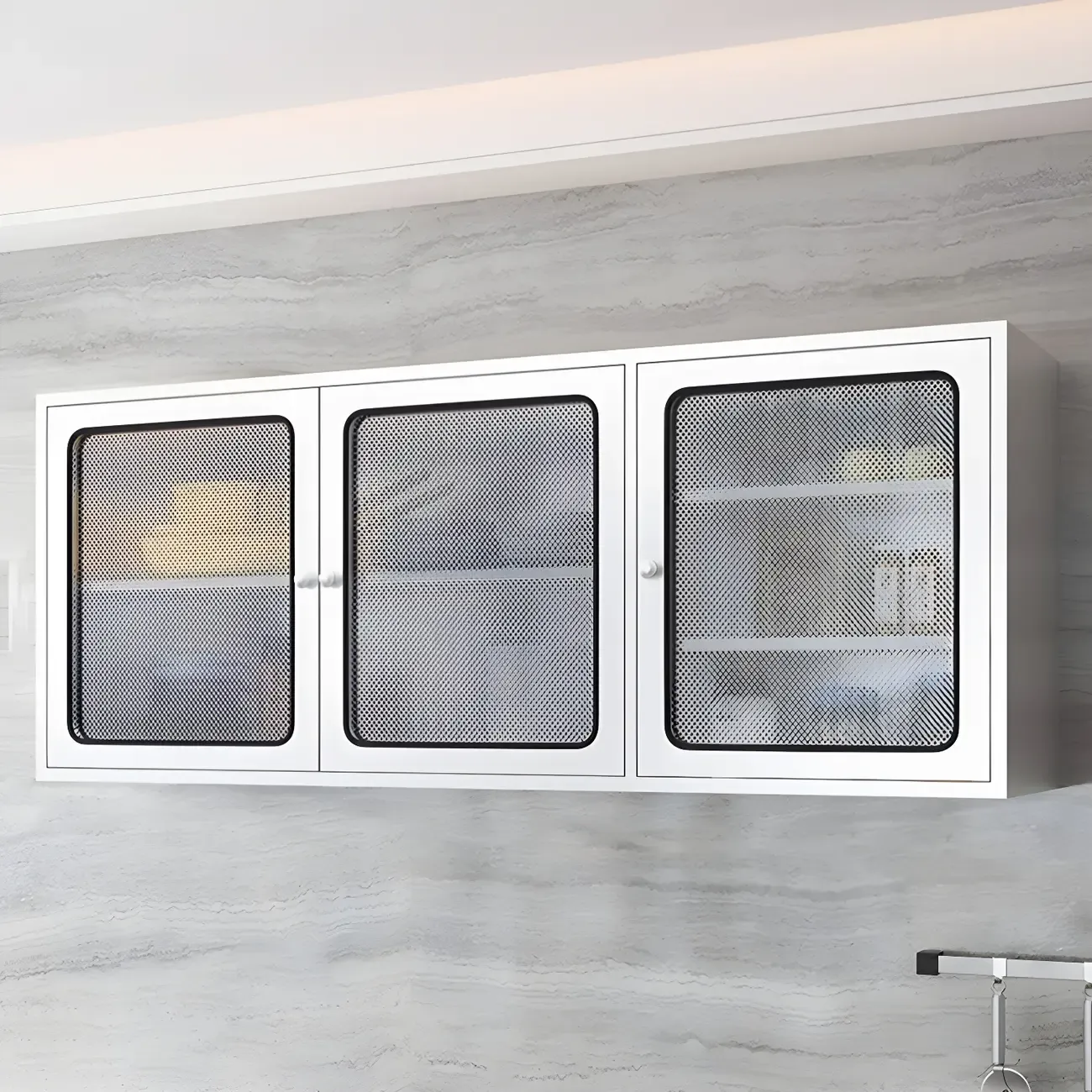 Modern Stainless Steel Wall-Mounted Display Cabinet with Storage Image - 3